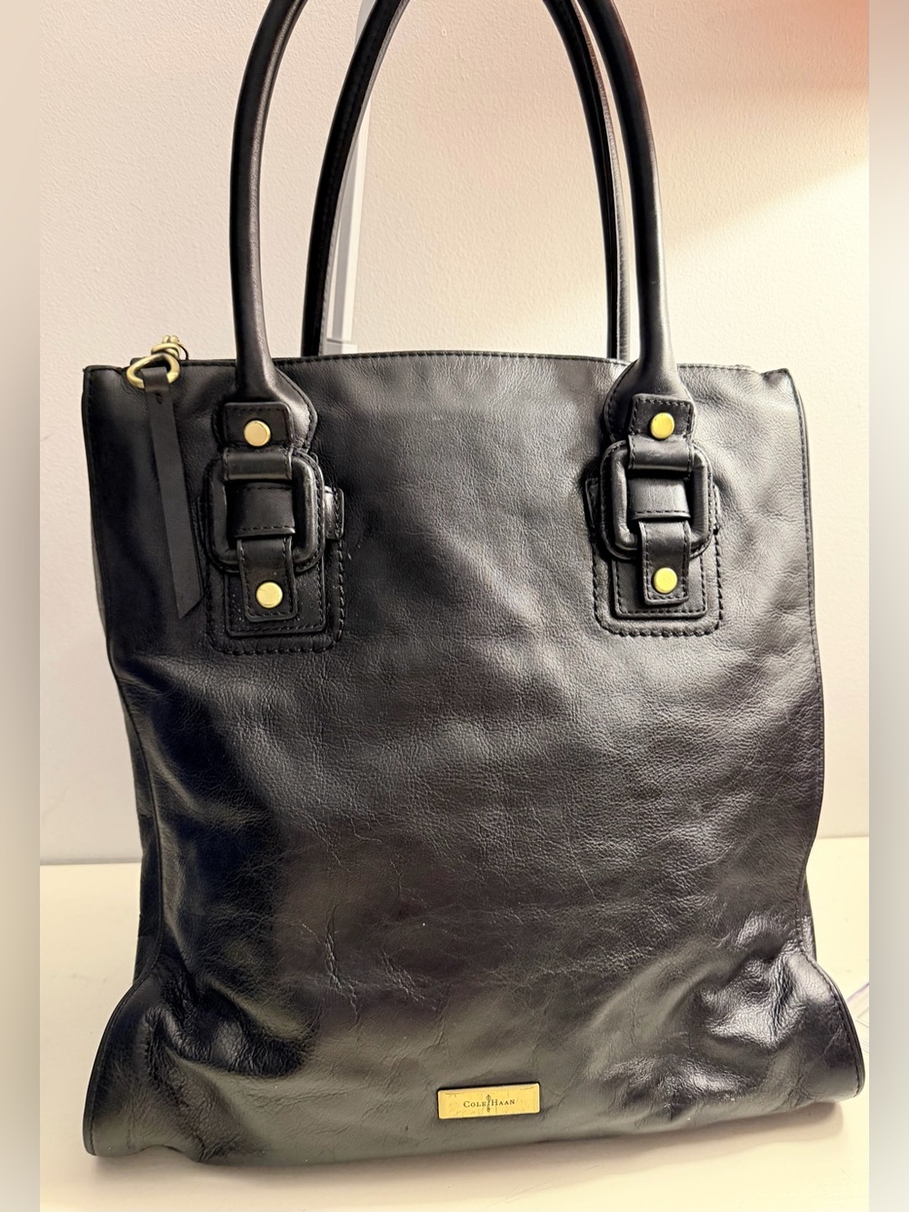 Cole Hahn black large leather tote.